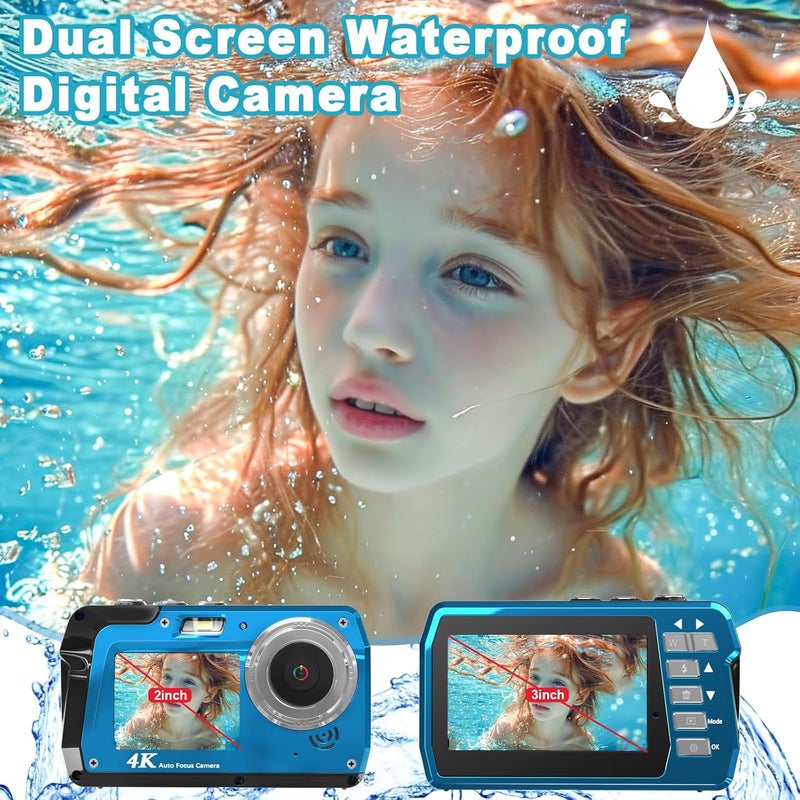 Focusify Waterproof Digital Camera, Underwater Camera with 32GB Card(Installed), 4K FHD 48MP Dual-Screen Selfie Under Water Camera for Photography, 10FT Waterproof Camera for Snorkeling, Surfing, Rafting - Image 5
